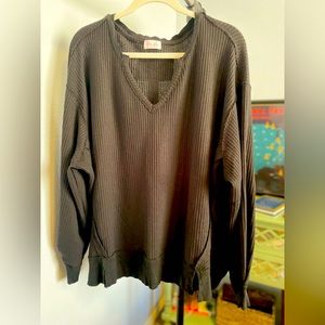 Black long sleeve waffle knit top